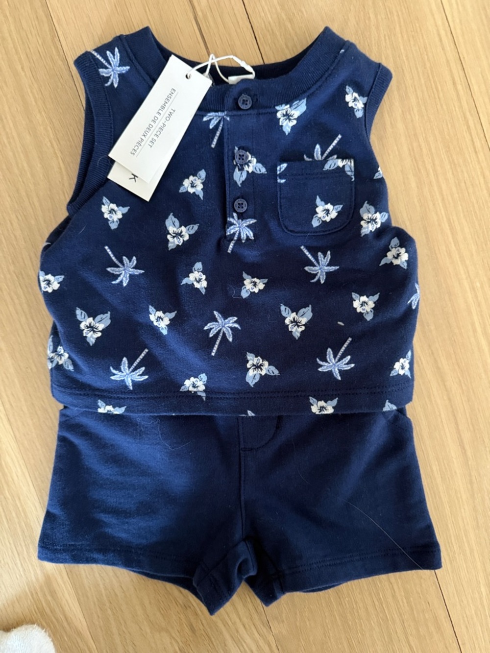 Janie and Jack Navy Blue Floral Palm Print Tank & Shorts Set
